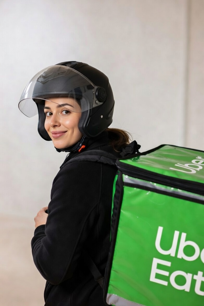 Kurier Uber Eats z torbą termiczną